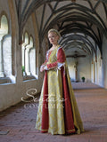 Rotes Renaissancekleid mit Giornea, Haube und Partlet 36-40 (EU) – handgefertigt