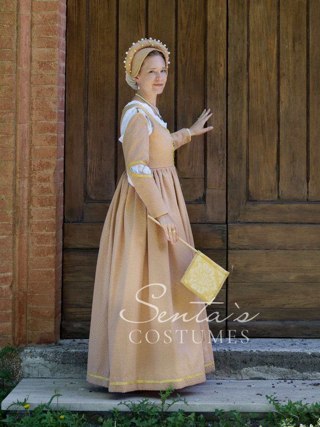 Pink Renaissance dress with white coat and hatpeace M L (EU) – handmade