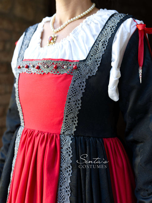 Schwarzes und rotes Renaissancekleid – handgefertigt