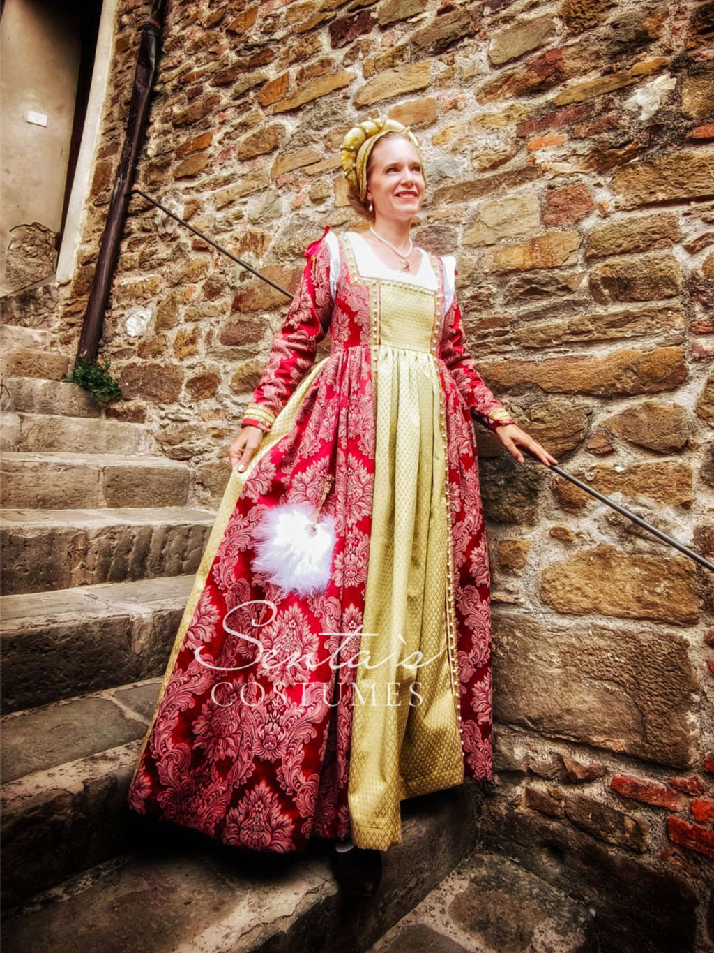 Abito rinascimentale rosso giallo – fatto a mano
