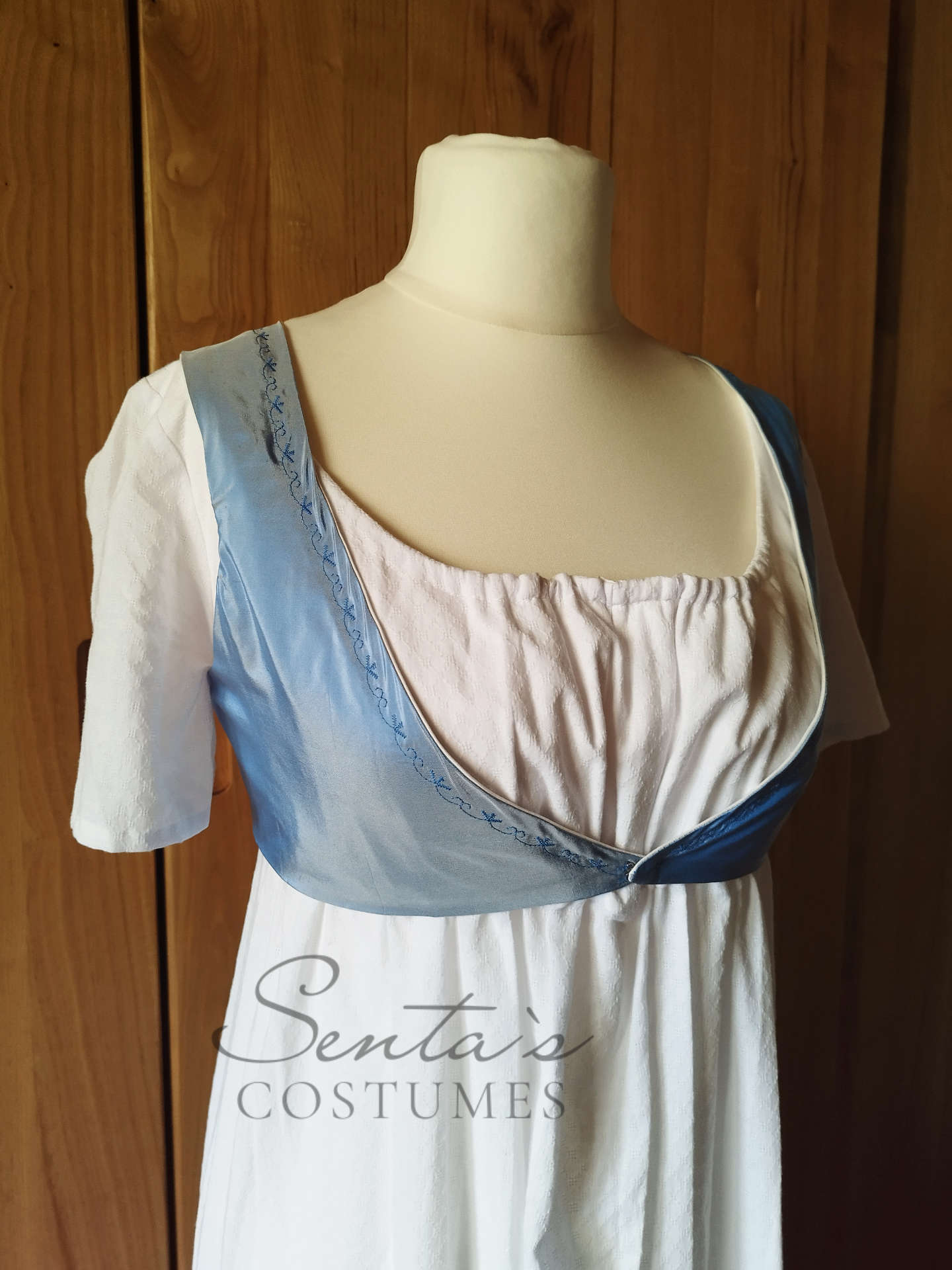 Regency Spencer corto in taffetà di seta color azzurro taglia S M (EU)