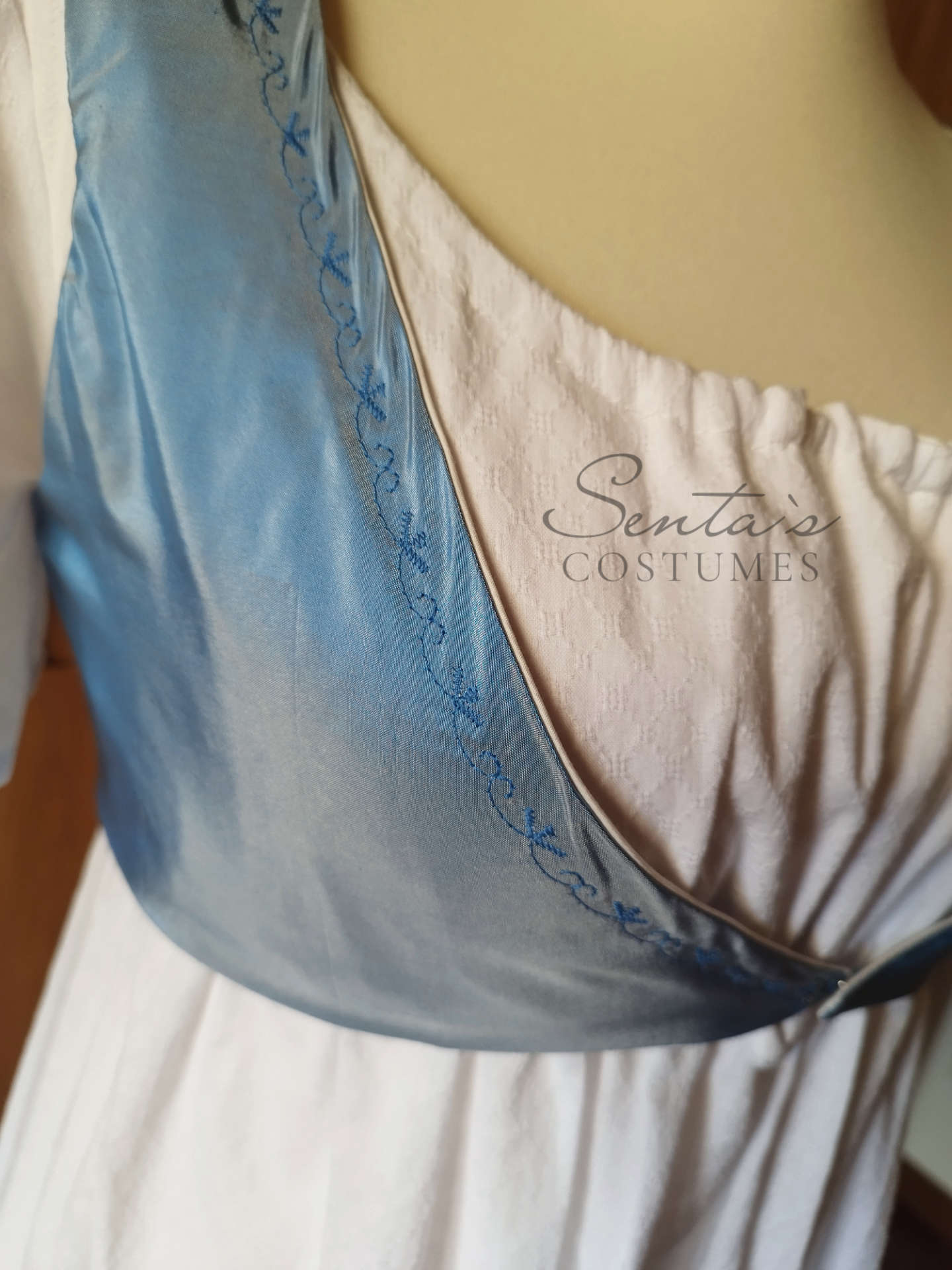 Regency Spencer corto in taffetà di seta color azzurro taglia S M (EU)