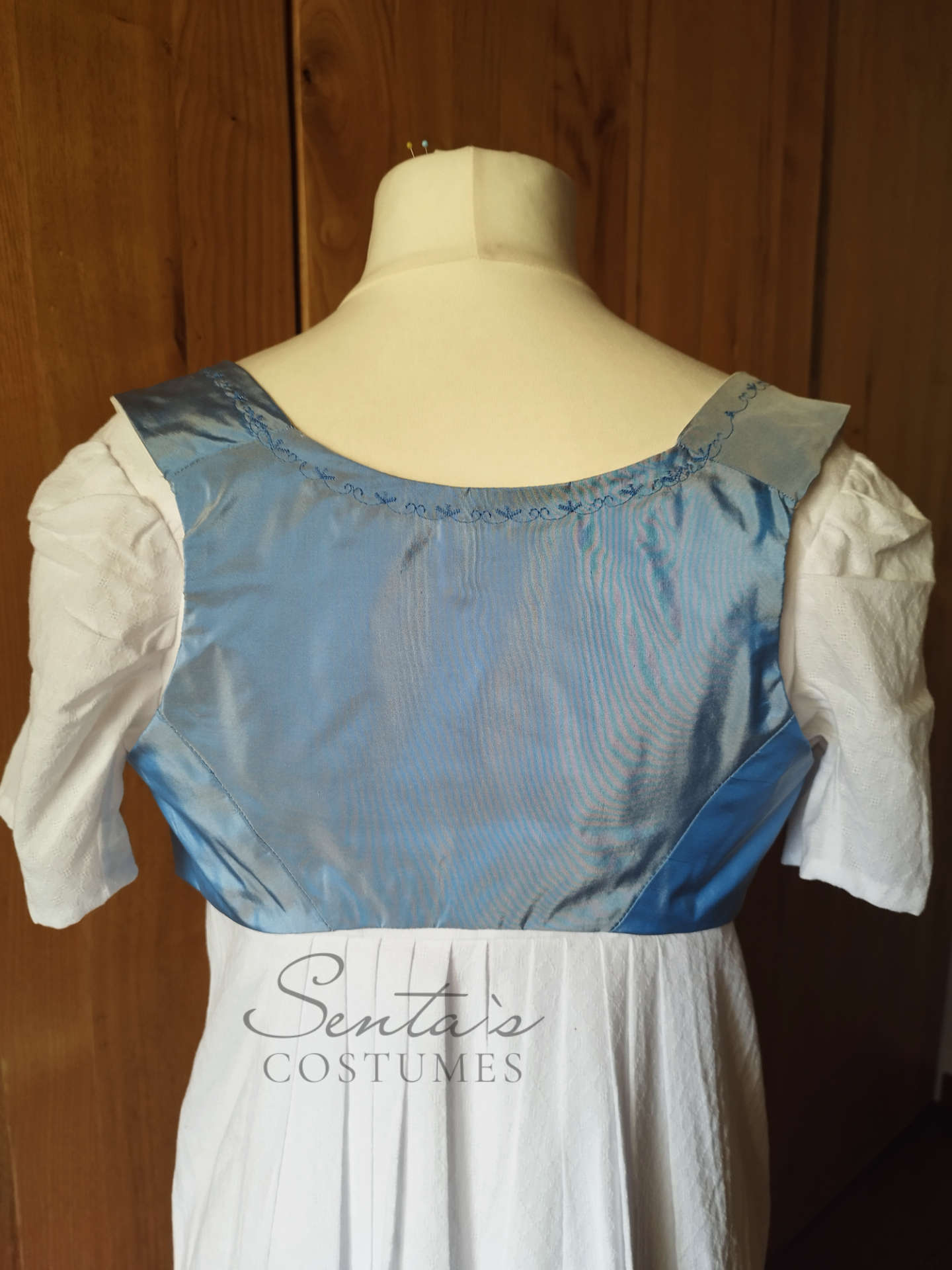 Regency Spencer corto in taffetà di seta color azzurro taglia S M (EU)