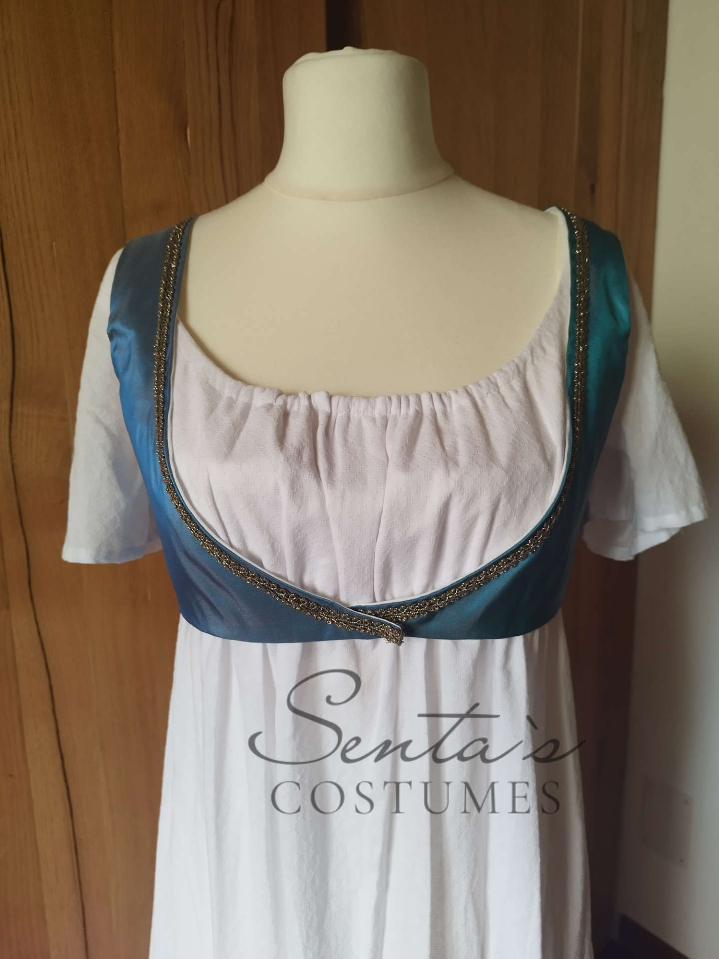 Regency Spencer corto in taffetà di seta color petrolio taglia M (DE)