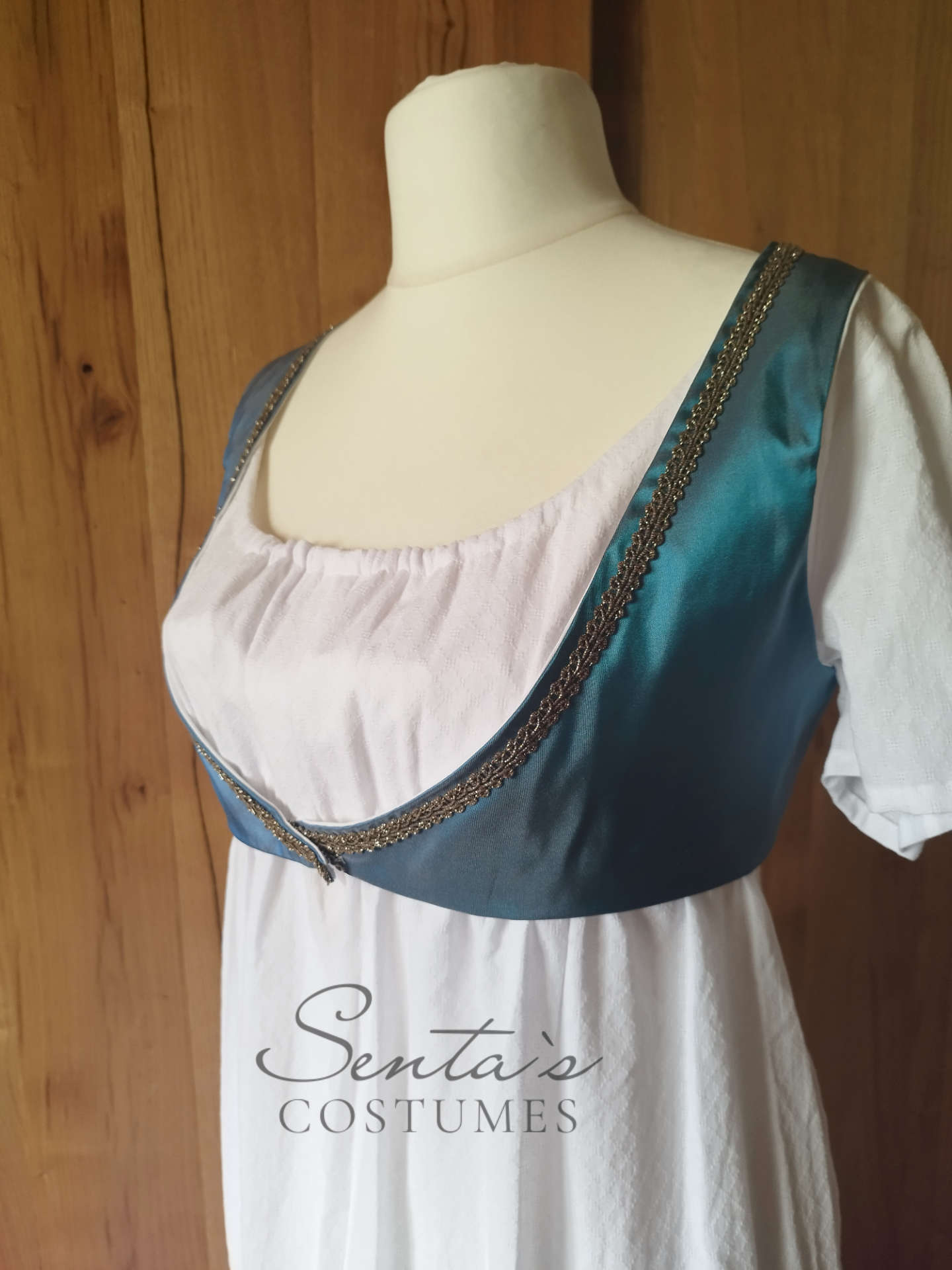 Regency Spencer corto in taffetà di seta color petrolio taglia M (DE)