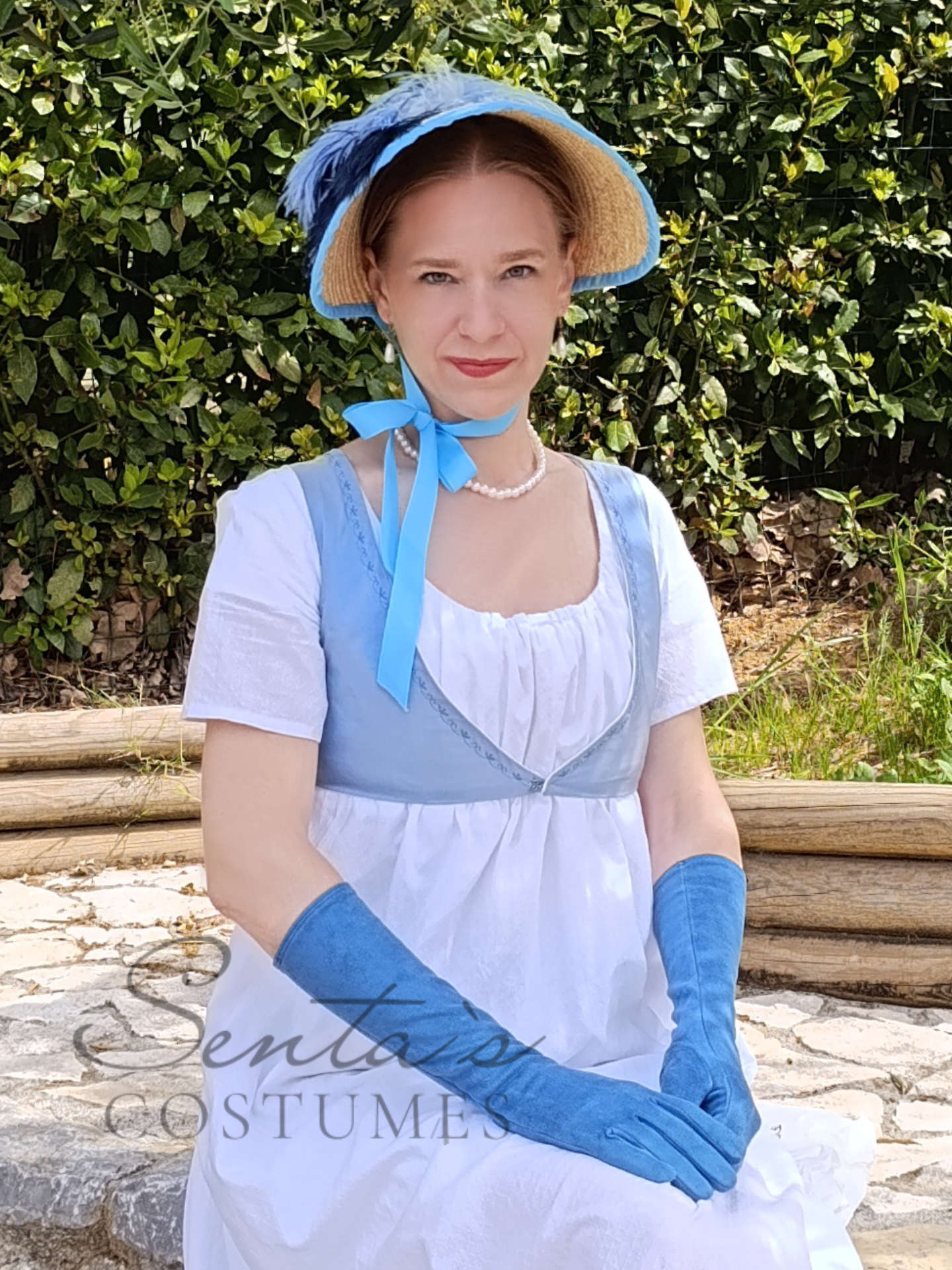 Regency Spencer corto in taffetà di seta color azzurro taglia S M (EU)