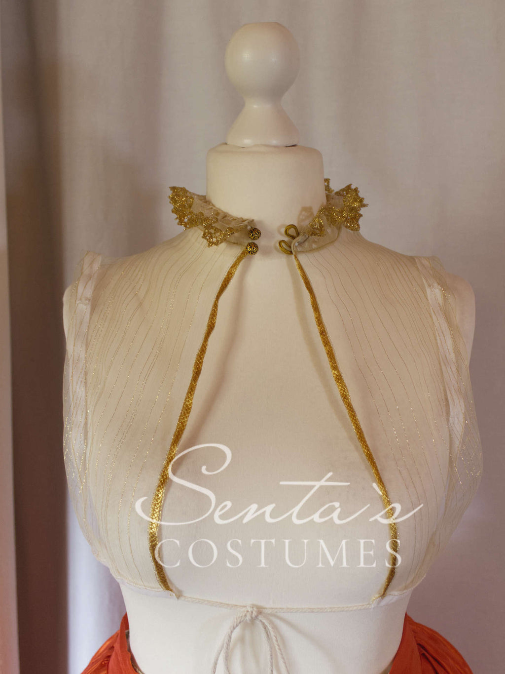 Handmade late Renaissance dress in white, gold and orange