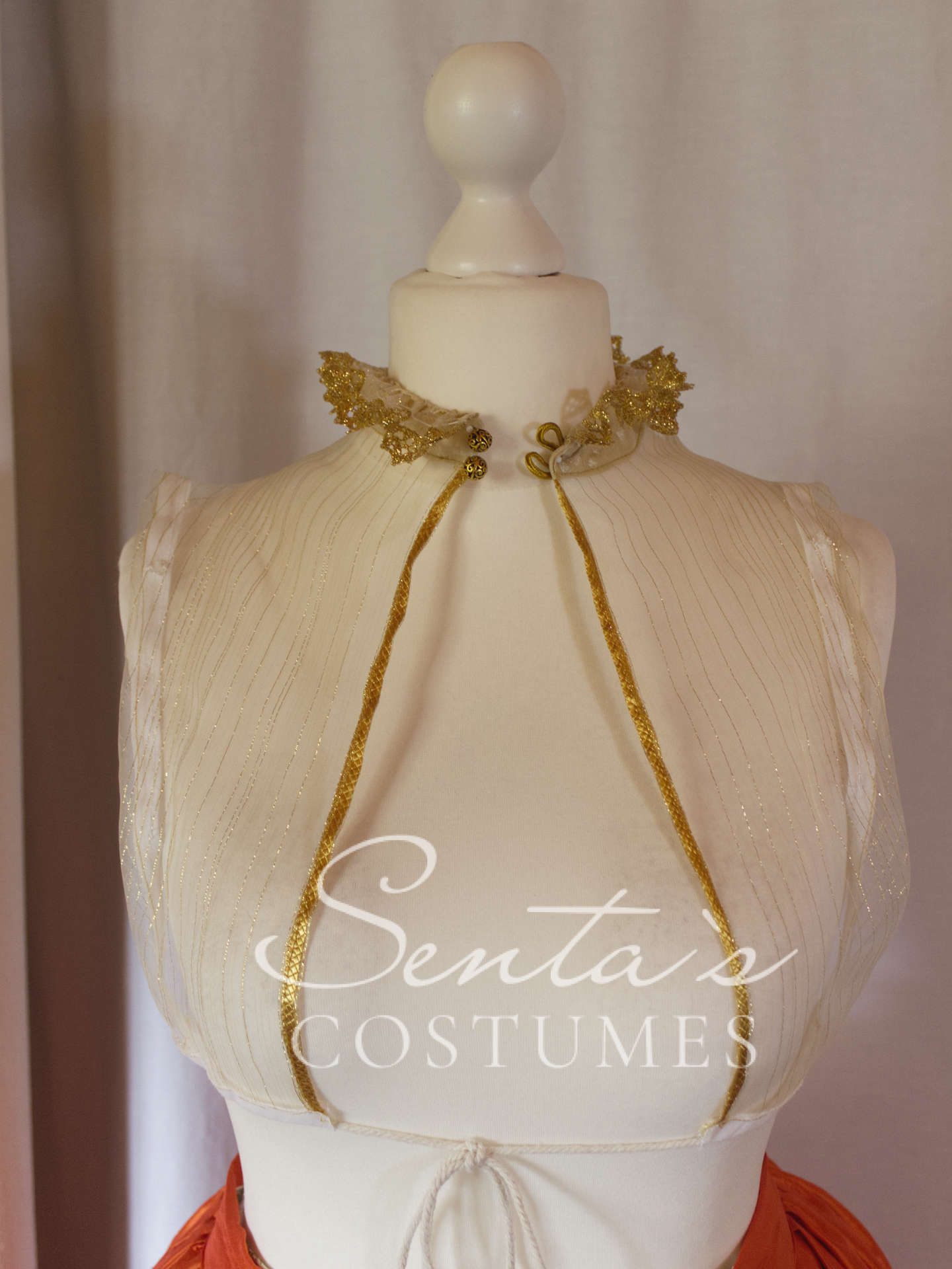 Handmade late Renaissance dress in white, gold and orange