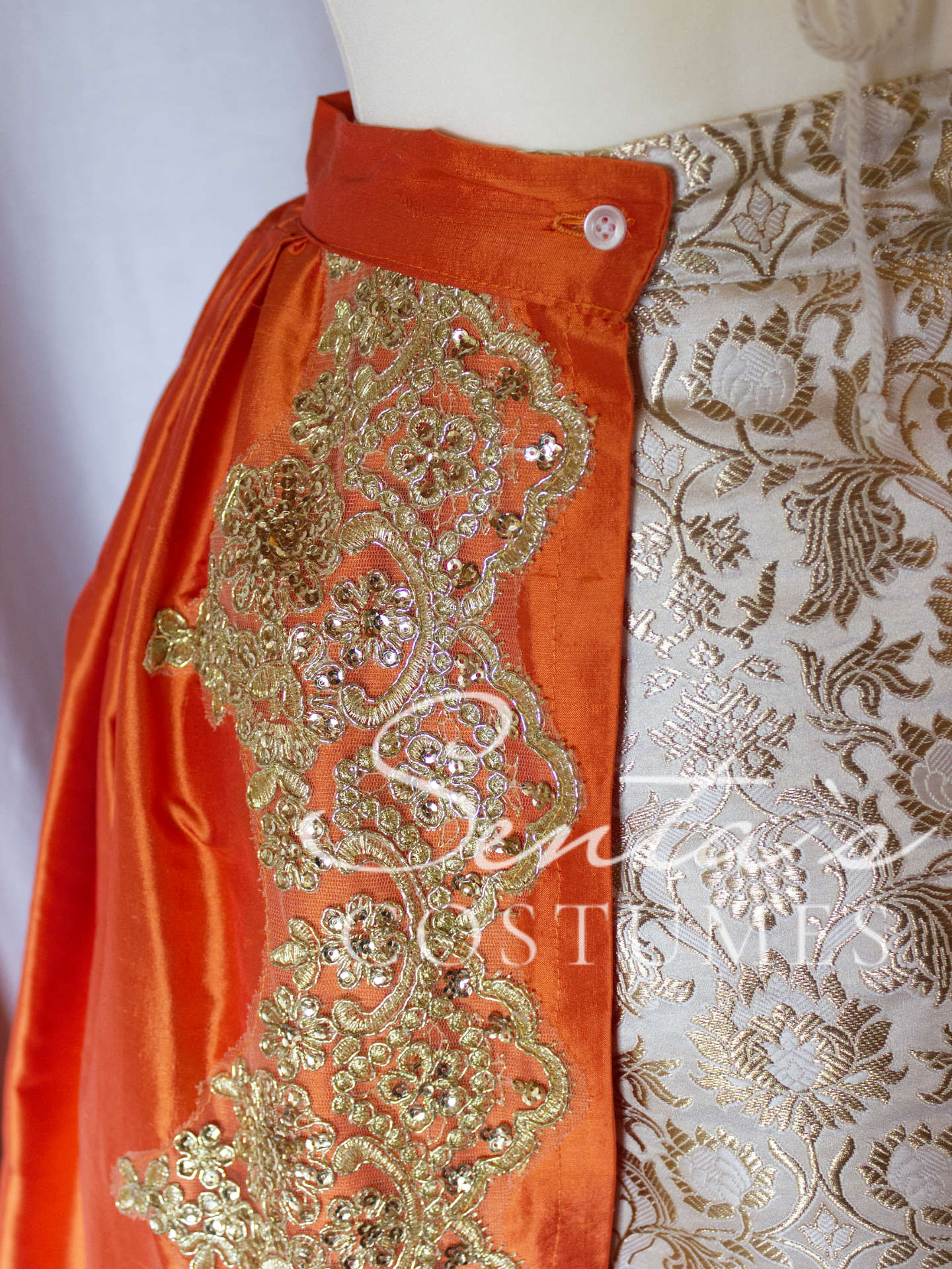 Handmade late Renaissance dress in white, gold and orange
