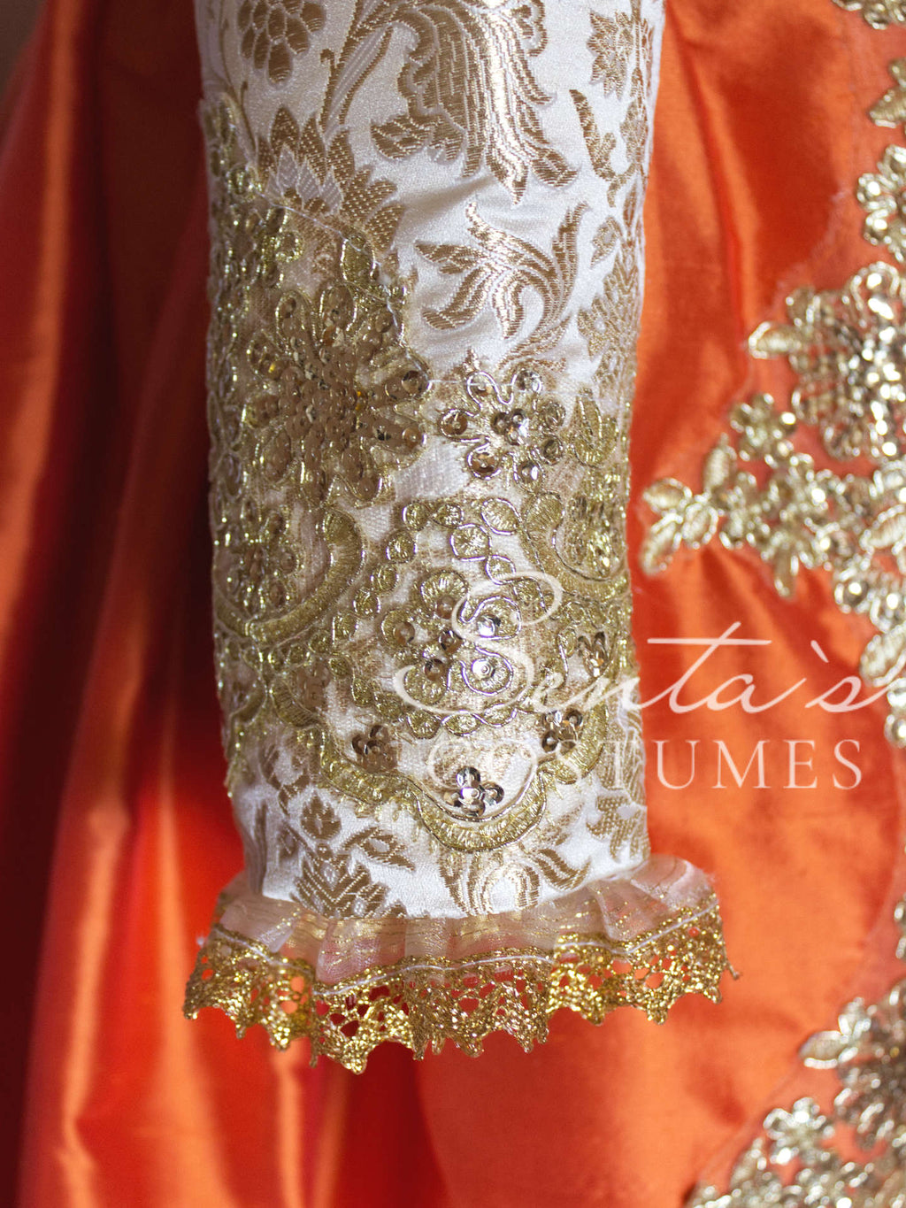 Handmade late Renaissance dress in white, gold and orange