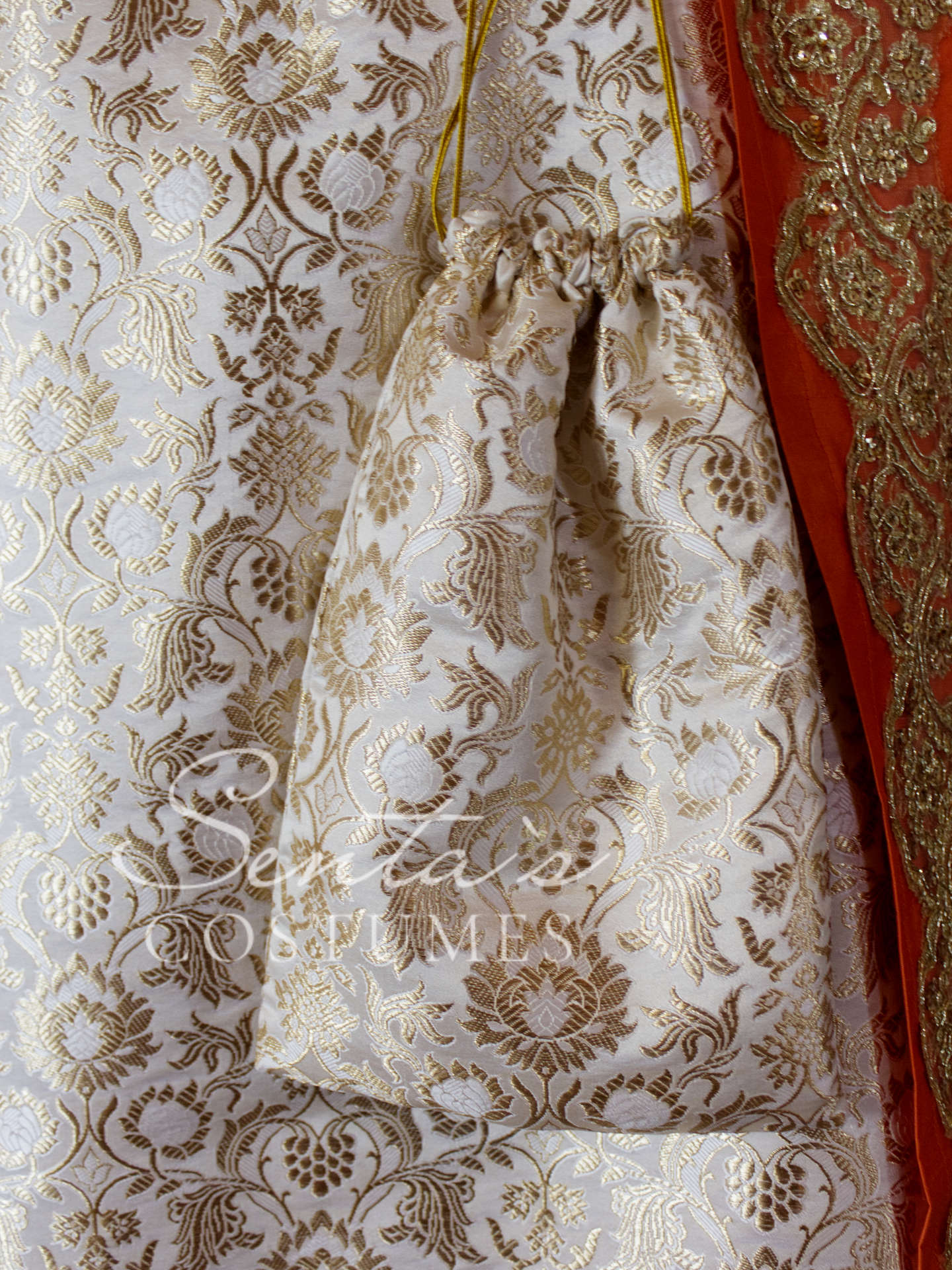 Handmade late Renaissance dress in white, gold and orange