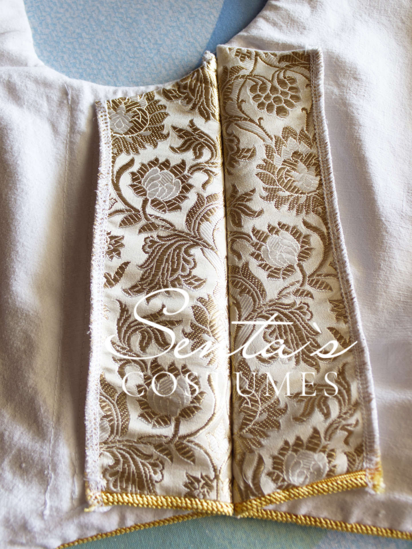 Handmade late Renaissance dress in white, gold and orange