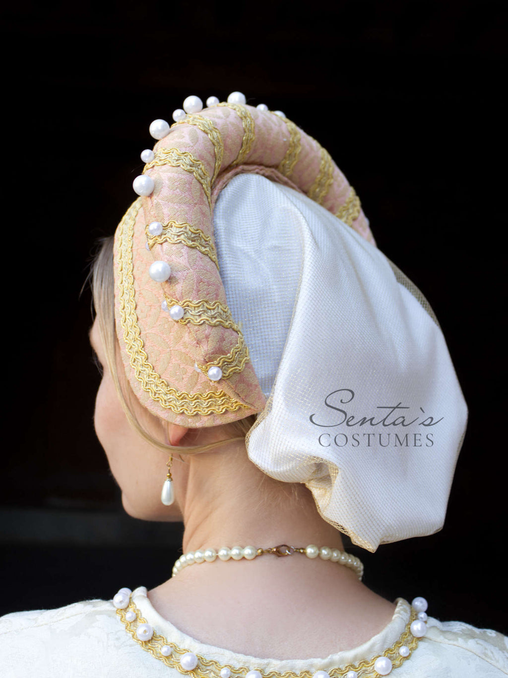 Pink Renaissance dress with white coat and hatpeace M L (EU) – handmade