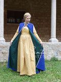 Long renaissance woollen coat in blue and green 36-42 (EU) – handmade