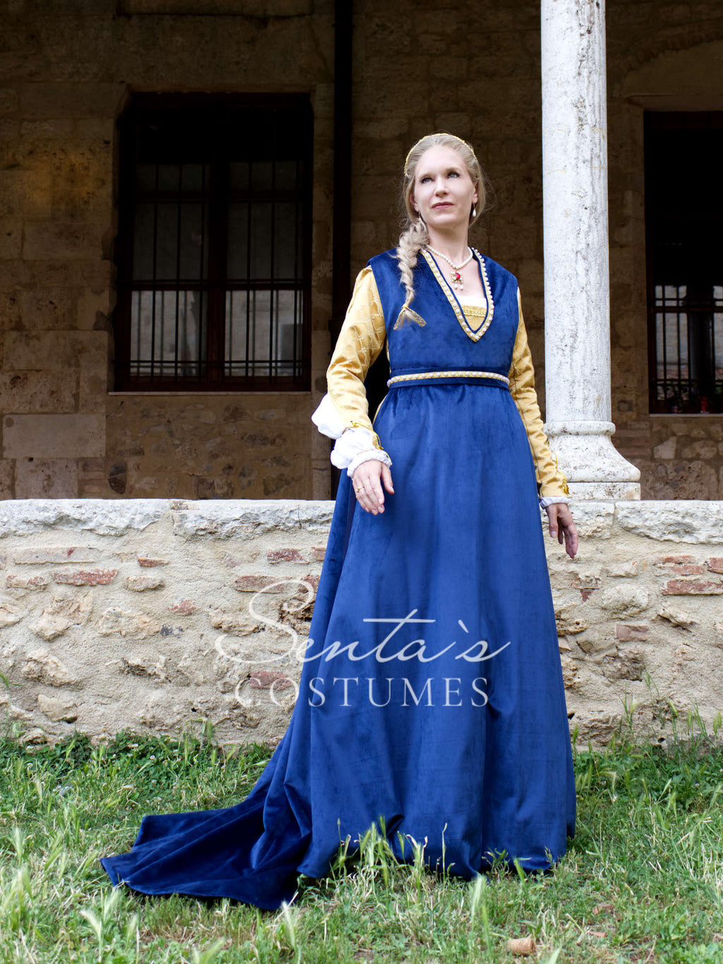 Giornea Renaissance Übermantel aus blauem Samt 36-42 (EU) – handgefertigt