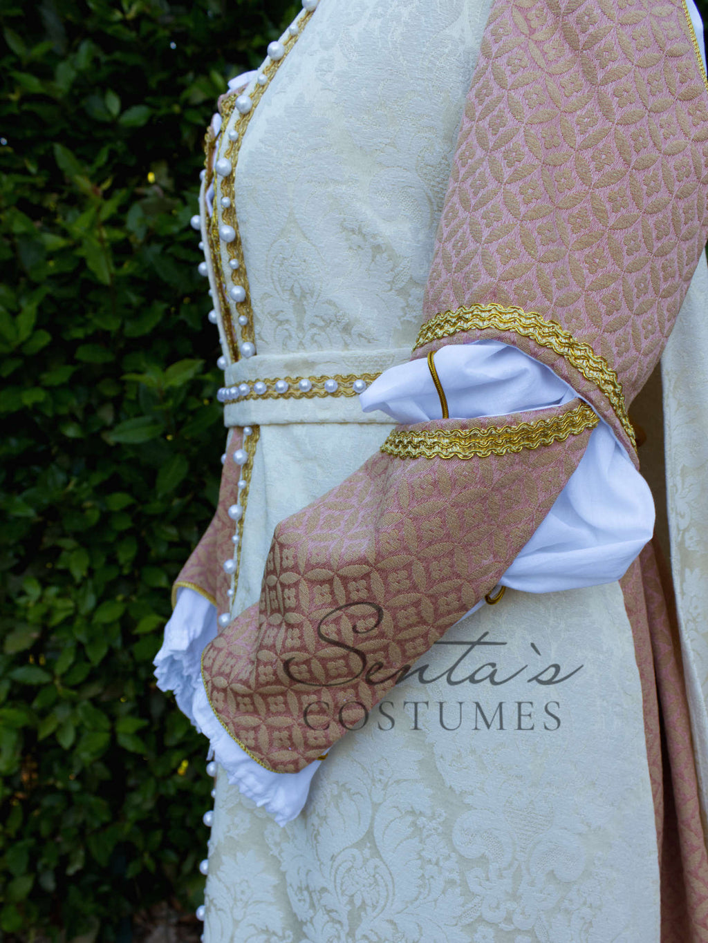 Pink Renaissance dress with white coat and hatpeace M L (EU) – handmade
