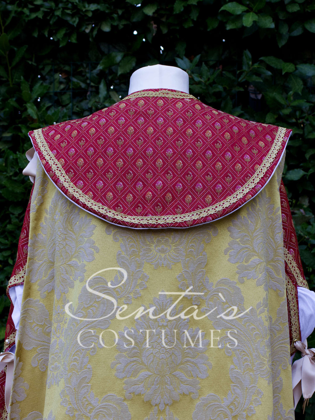 Rotes Renaissancekleid mit Giornea, Haube und Partlet 36-40 (EU) – handgefertigt