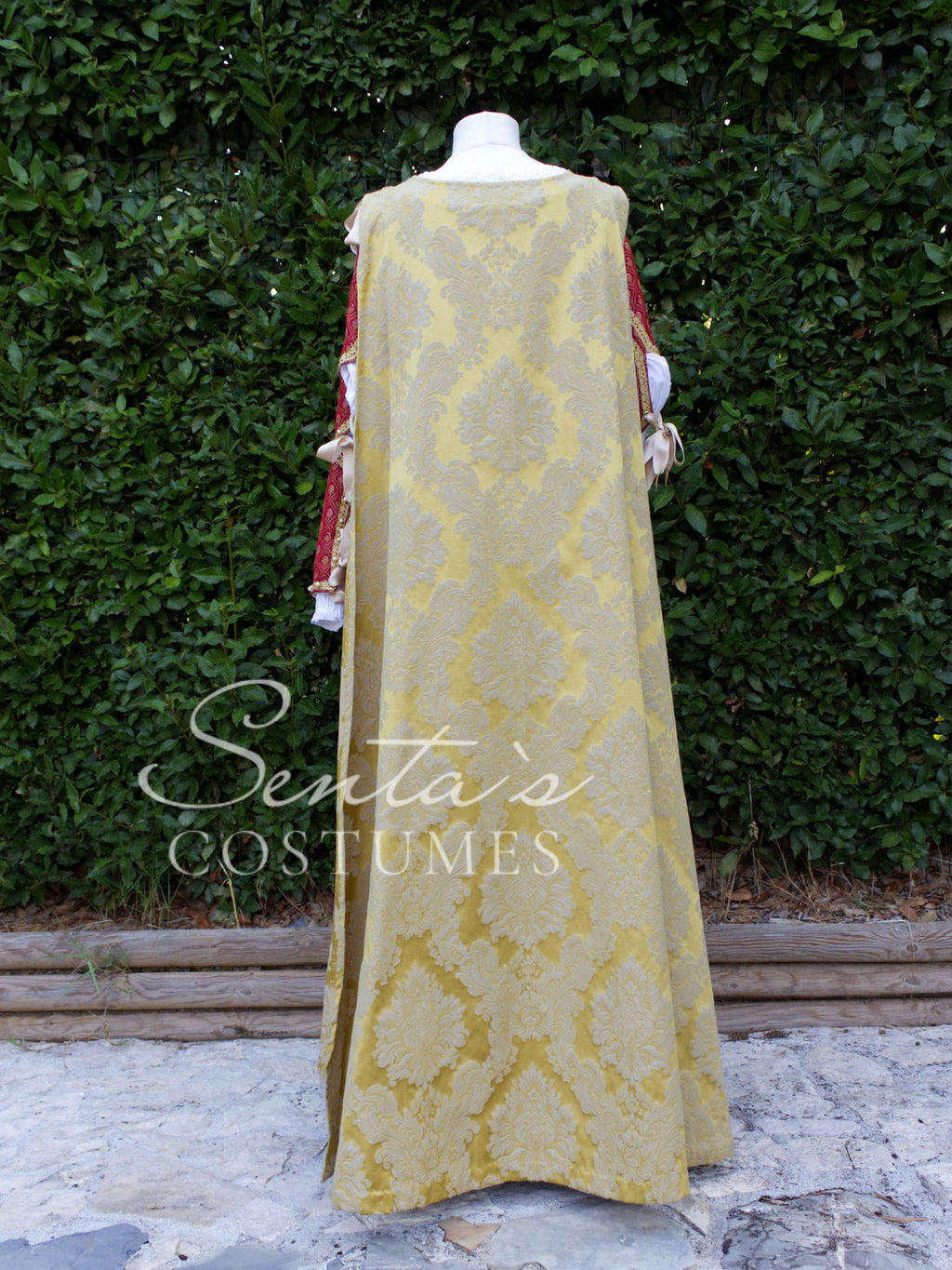 Rotes Renaissancekleid mit Giornea, Haube und Partlet 36-40 (EU) – handgefertigt