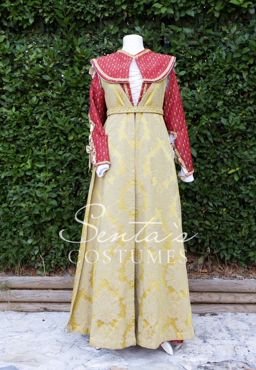 Rotes Renaissancekleid mit Giornea, Haube und Partlet 36-40 (EU) – handgefertigt