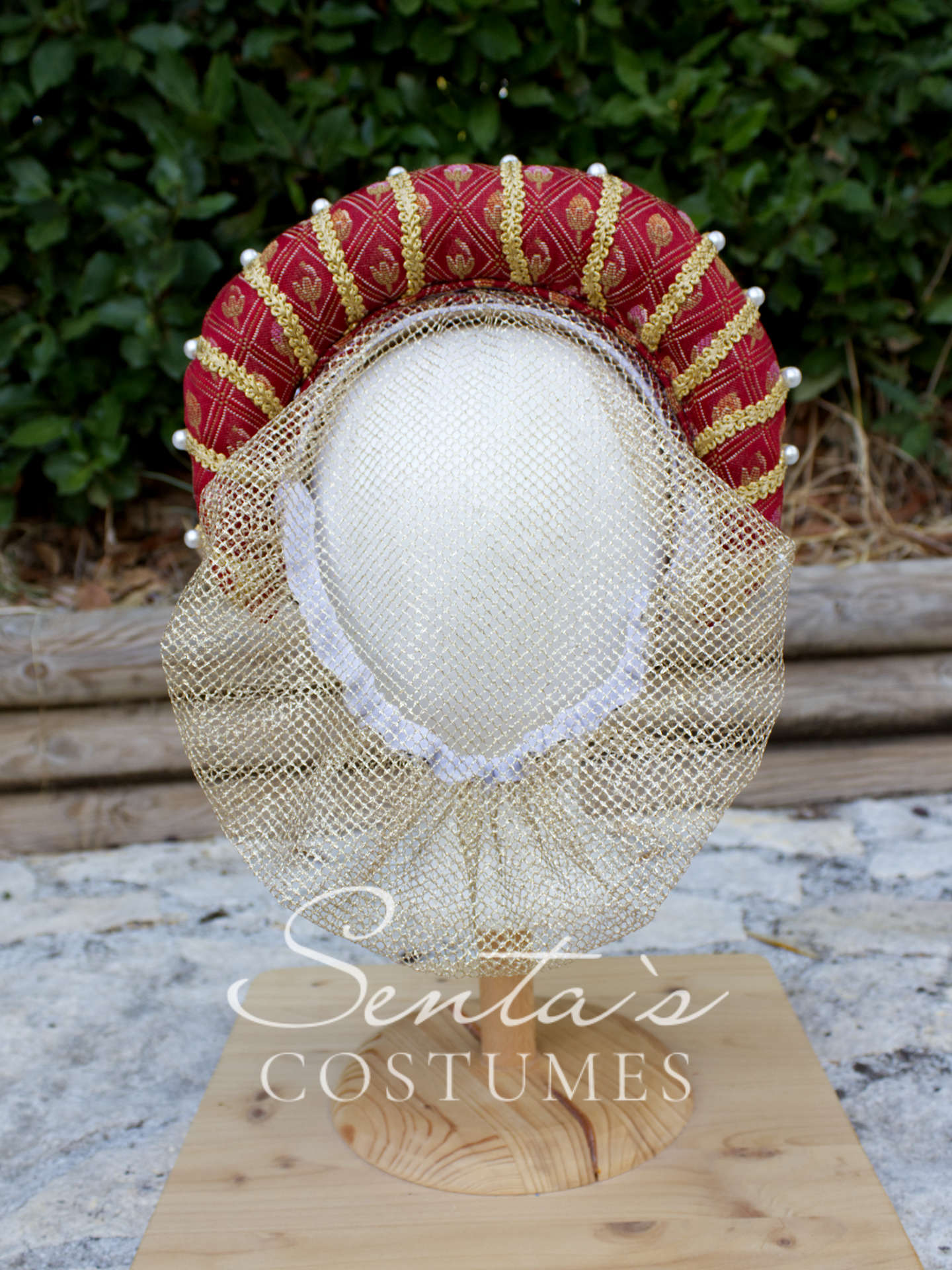 Rotes Renaissancekleid mit Giornea, Haube und Partlet 36-40 (EU) – handgefertigt