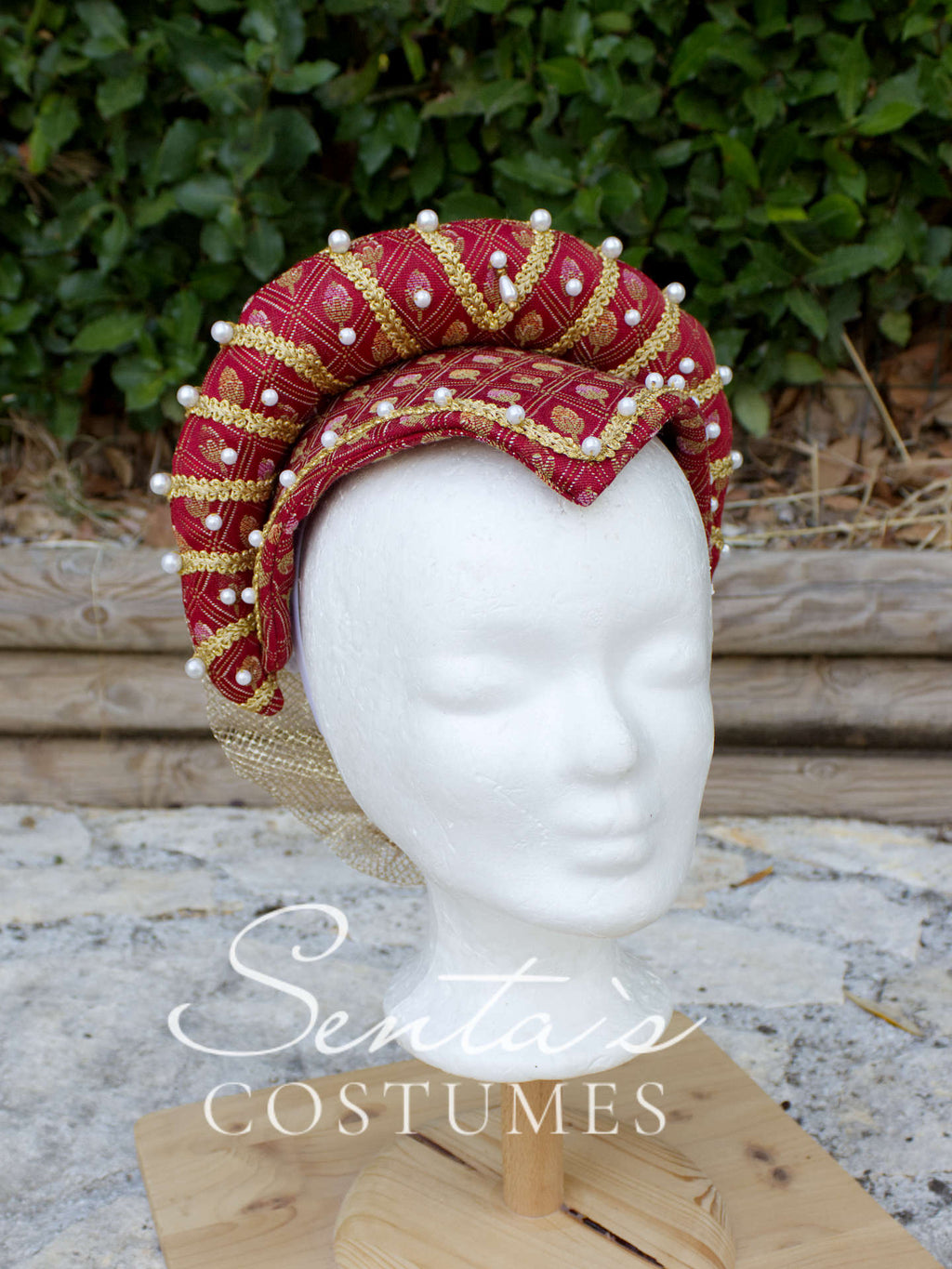 Rotes Renaissancekleid mit Giornea, Haube und Partlet 36-40 (EU) – handgefertigt