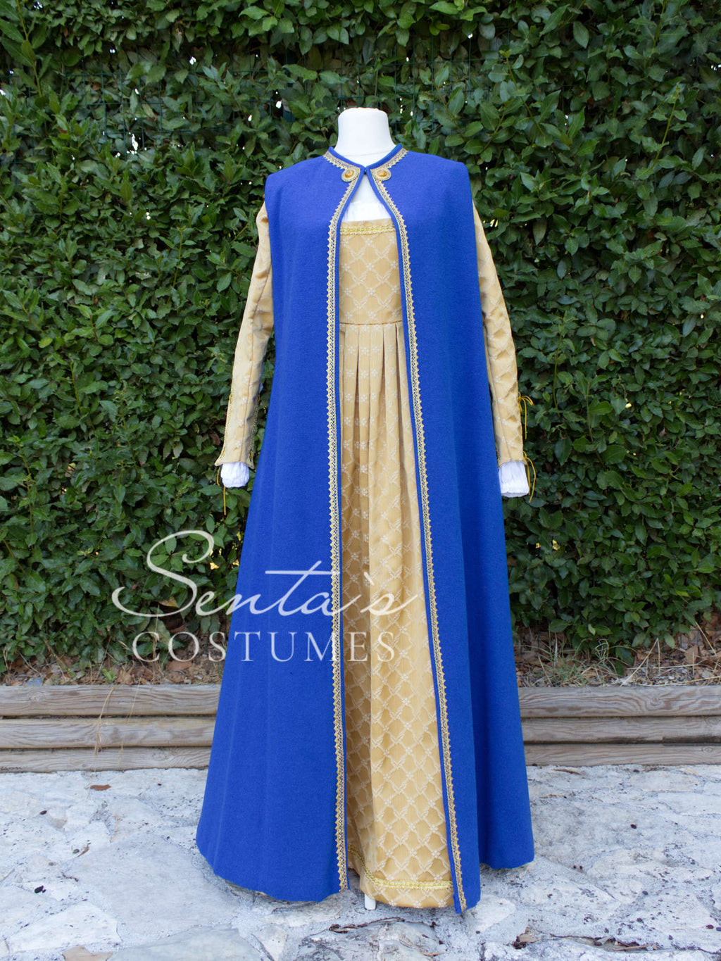 Long renaissance woollen coat in blue and green 36-42 (EU) – handmade