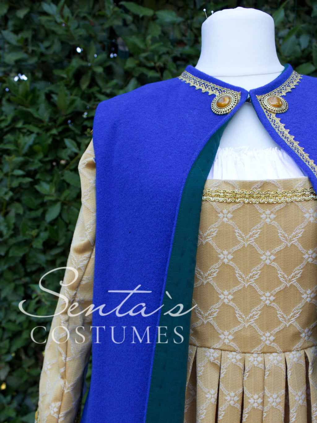 Long renaissance woollen coat in blue and green 36-42 (EU) – handmade