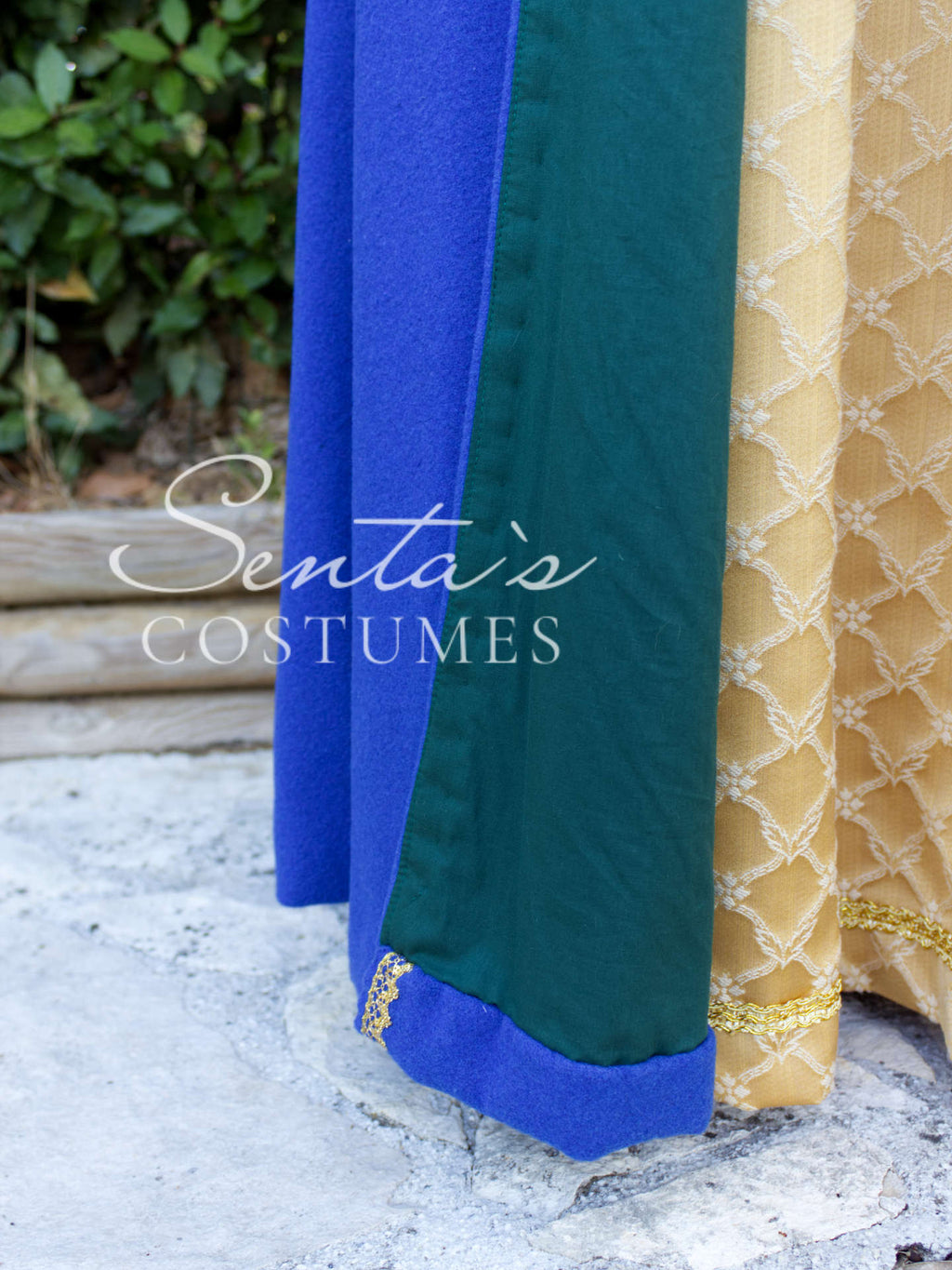 Long renaissance woollen coat in blue and green 36-42 (EU) – handmade