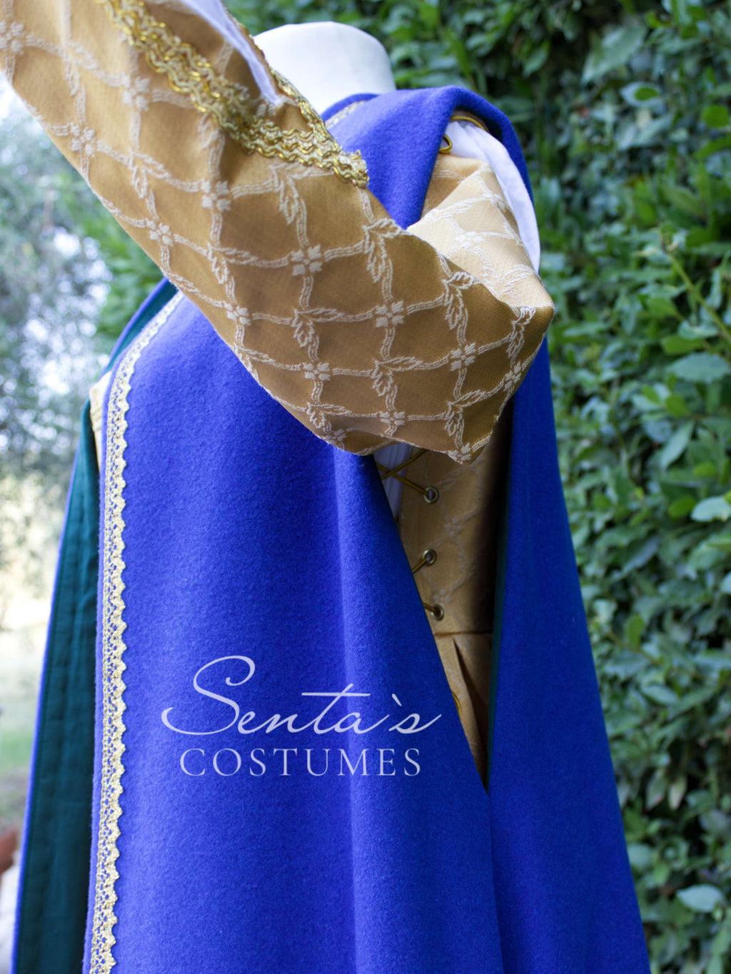Long renaissance woollen coat in blue and green 36-42 (EU) – handmade