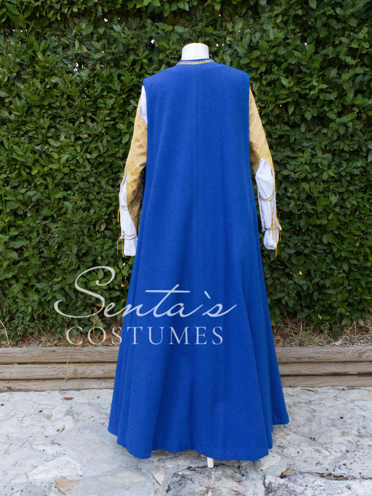 Long renaissance woollen coat in blue and green 36-42 (EU) – handmade