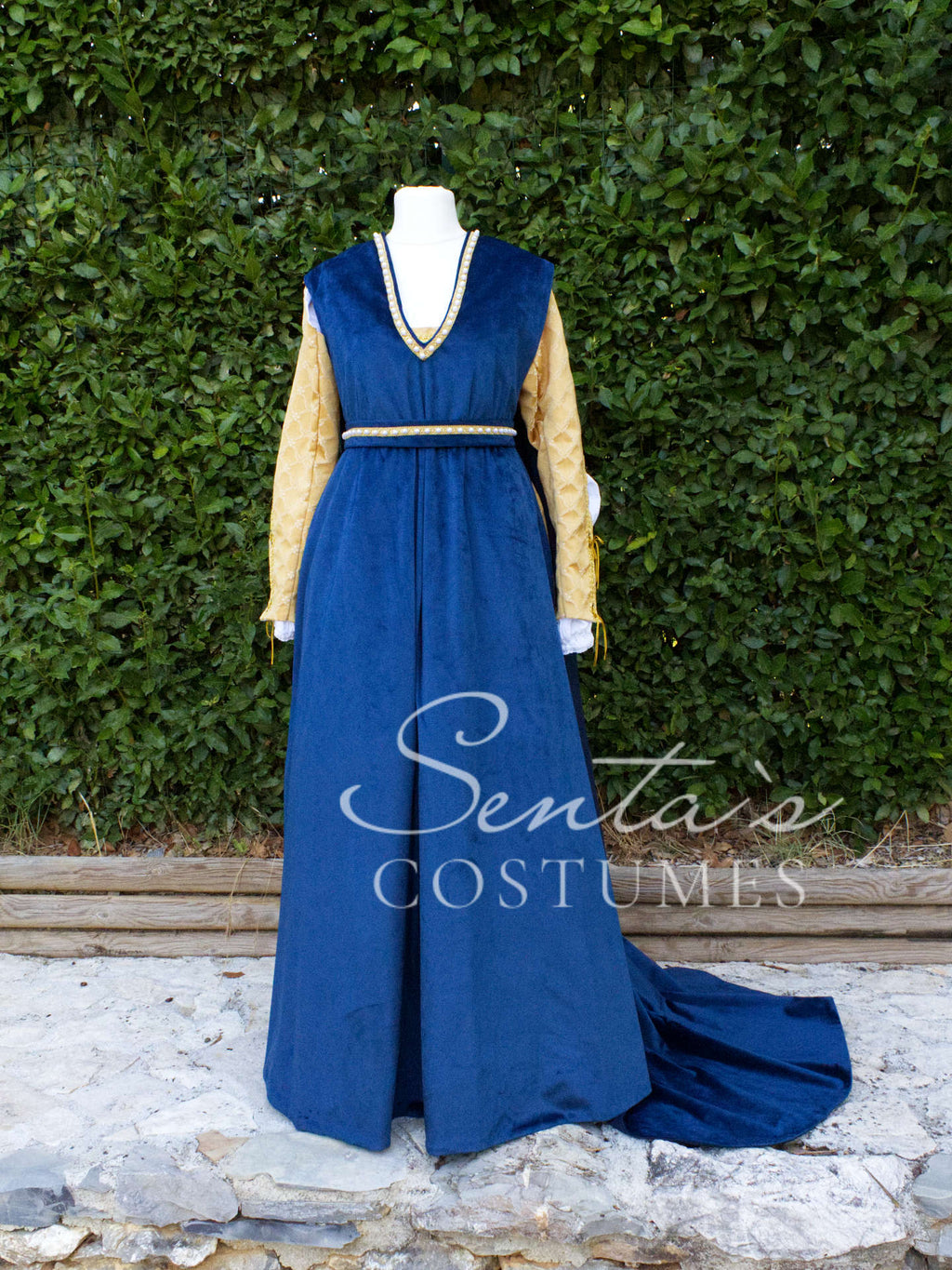 Giornea Renaissance Übermantel aus blauem Samt 36-42 (EU) – handgefertigt