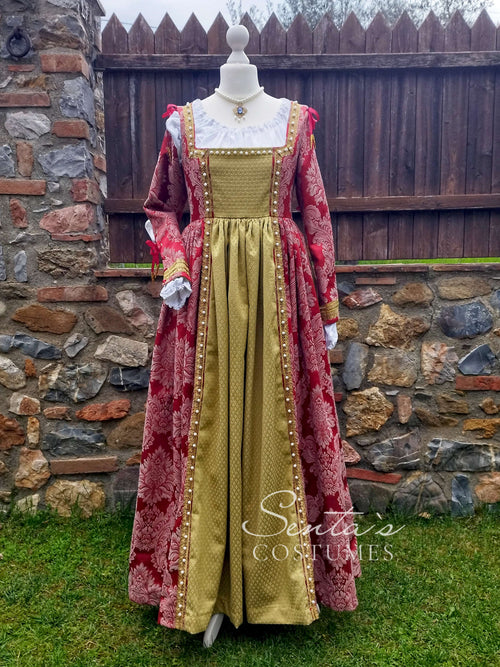 Rotes und gelbes Renaissancekleid – handgefertigt